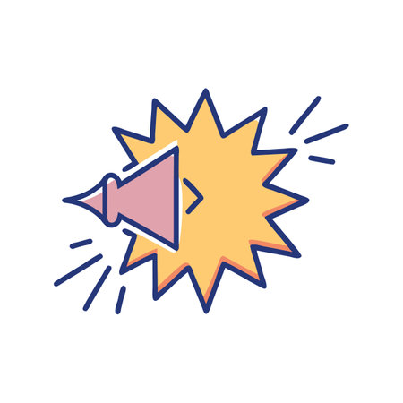 Bold Graphic Megaphone Announcement with Starburst on Black Backgroundのイラスト素材