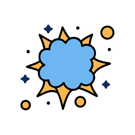 Stylized explosion with star and dot shapes on black backgroundのイラスト素材
