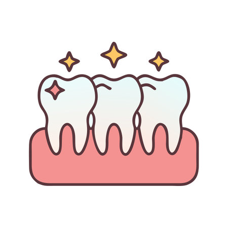 Three teeth on gums with glittery shine illustrationのイラスト素材
