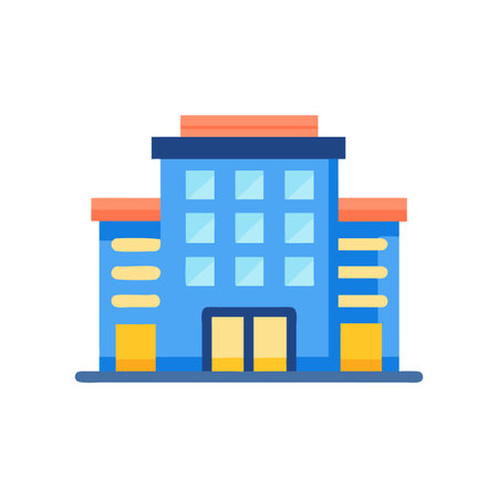Flat design office building illustration on a black backgroundのイラスト素材