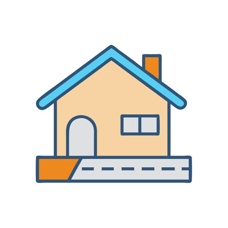 Icon of simple modern house with road in frontのイラスト素材