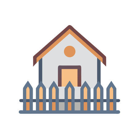 Simple house illustration with fence on black backgroundのイラスト素材