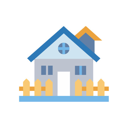 Simple Flat Design House with Fence on Black Backgroundのイラスト素材