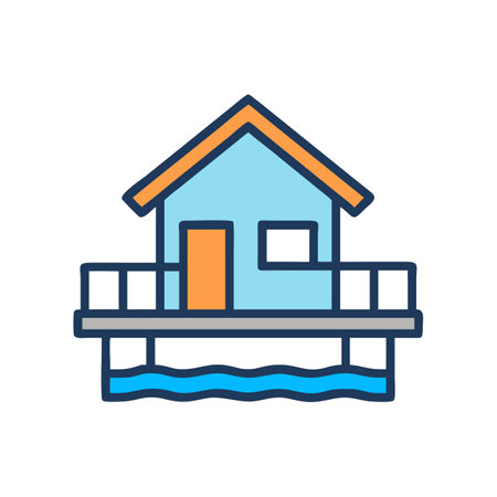 Stylized stilt house icon, summer resort on black backgroundのイラスト素材