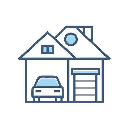 Modern house icon with car, garage, and chimneyのイラスト素材
