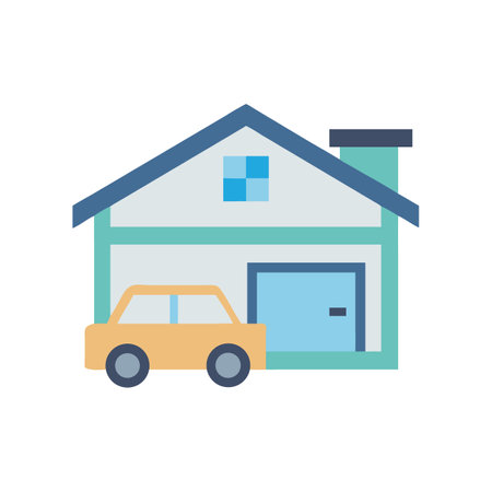 Iconic house and car illustration in simple geometric shapesのイラスト素材