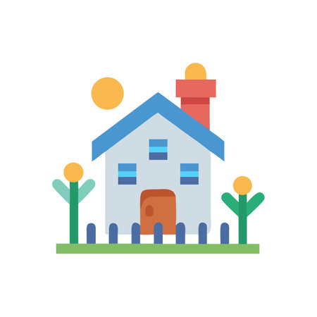 Flat vector house with garden and moon on blackのイラスト素材