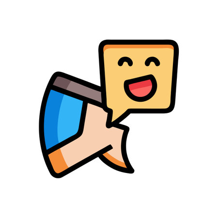 Smartphone with happy chat bubble icon displaying positive feedbackのイラスト素材