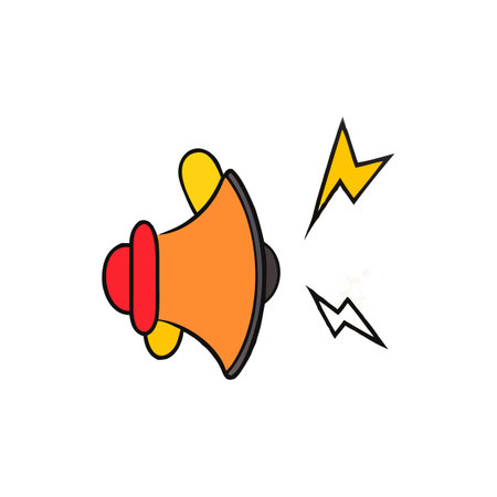 Colorful cartoon megaphone with sound effect on black backdropのイラスト素材