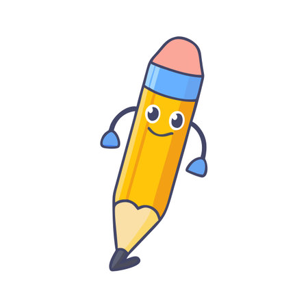 Cartoon Pencil Character with Smiling Face on Black Backgroundのイラスト素材