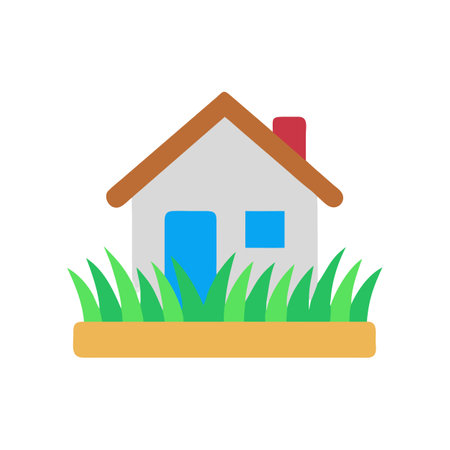 Flat vector illustration of a simple house with grassのイラスト素材