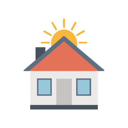 Cheerful house illustration with a bright sun shining aboveのイラスト素材