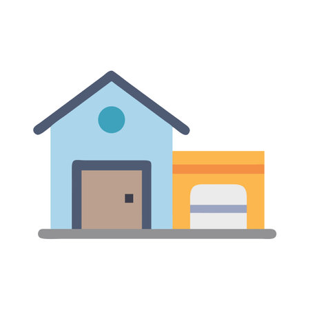 Illustration of building with garage in a flat designのイラスト素材