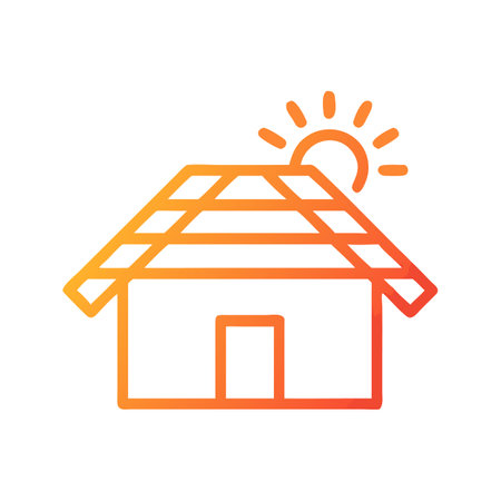 Orange gradient home and sun illustration on black backgroundのイラスト素材