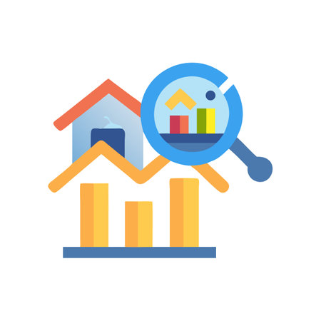 Real estate market analysis with magnifying glass and graphのイラスト素材