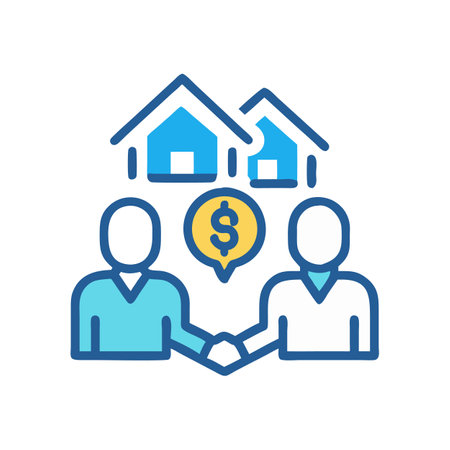 Home purchase agreement with handshake and currency symbolのイラスト素材
