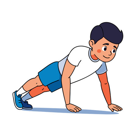 Young boy doing push-ups for fitness and exerciseのイラスト素材