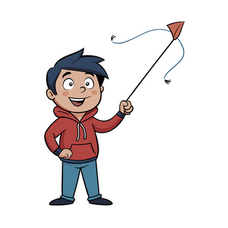 Cheerful boy joyfully flies a kite outdoors artworkのイラスト素材