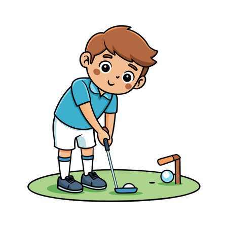 Cartoon boy playing mini golf illustration stock imageのイラスト素材