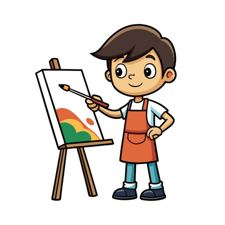 Cartoon boy painting abstract art on a canvasのイラスト素材