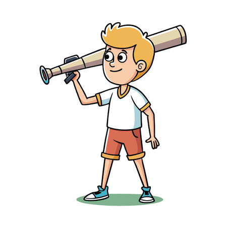 Boy explorer with telescope imagination adventure discovery future visionのイラスト素材