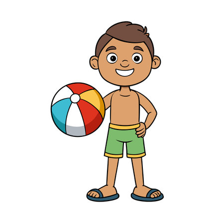 Cartoon boy with beach ball in summer outfitのイラスト素材