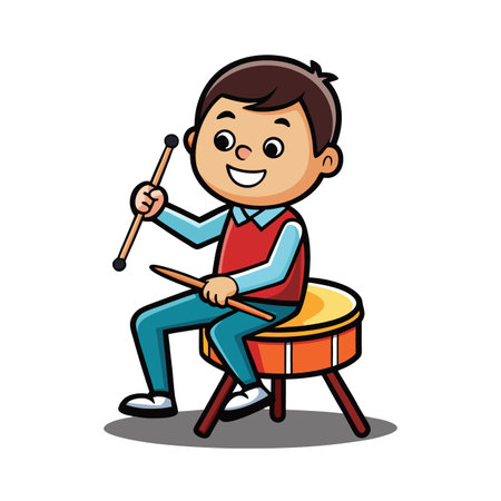 Boy with Drum Set Cartoon Illustration for Childrenのイラスト素材