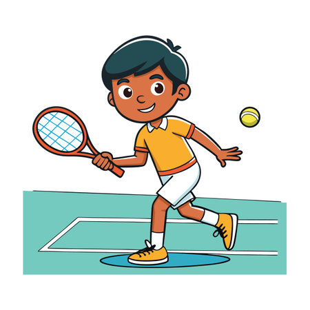 Cartoon tennis player about to hit a tennis ballのイラスト素材
