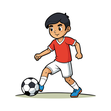 Cartoon soccer player skillfully dribbling the ball forward vectorのイラスト素材