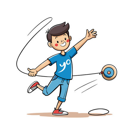 Cartoon boy playing with a yo-yo with energyのイラスト素材
