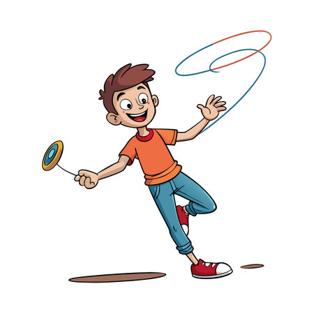 Cheerful boy playing with a spinning top illustration designのイラスト素材