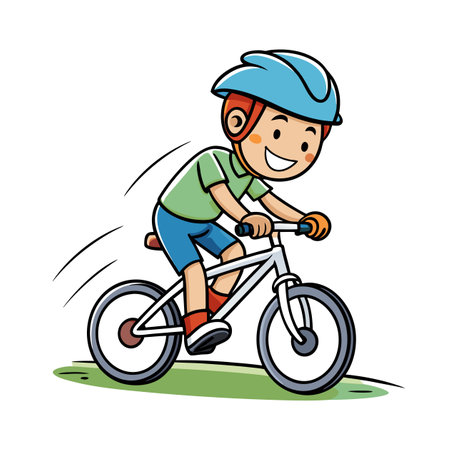 Happy boy wearing helmet riding bicycle illustration design assetのイラスト素材