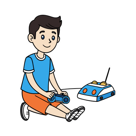 Boy with radio controlled car illustration for childrenのイラスト素材