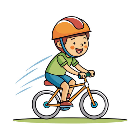 Happy cartoon boy rides a bicycle with helmet onのイラスト素材