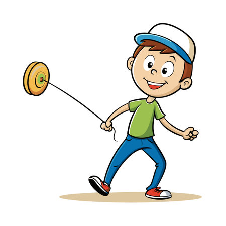 Cartoon boy playing with a yo-yo, full body viewのイラスト素材