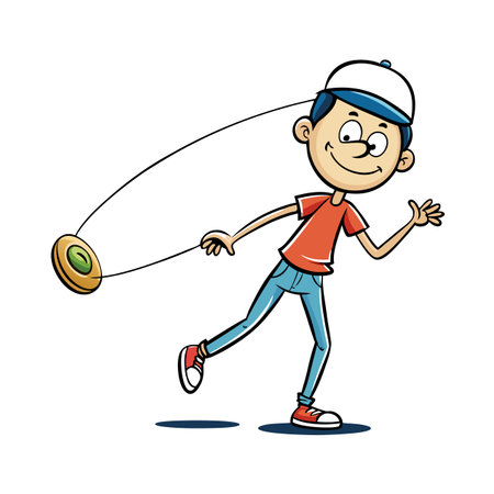 Boy with yo-yo cartoon character illustration on white backgroundのイラスト素材