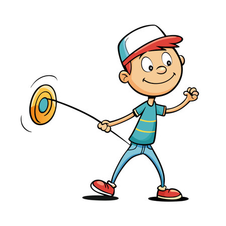 Cartoon boy with yo-yo having fun playing outdoorsのイラスト素材