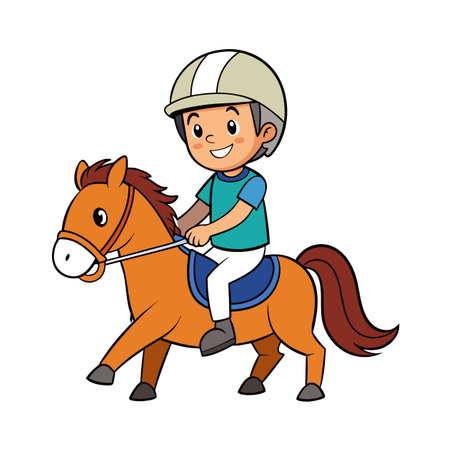 Cartoon jockey riding a pony illustration happy vector designのイラスト素材