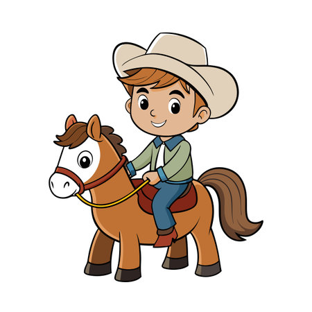 Cartoon cowboy riding a horse illustration for children bookのイラスト素材