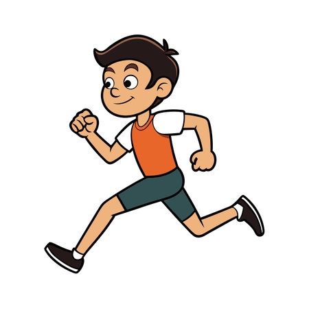 Cartoon boy running with energy and determination on whiteのイラスト素材