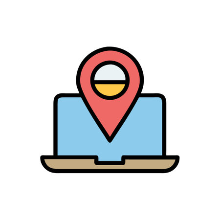 Digital location pin on laptop screen flat designのイラスト素材