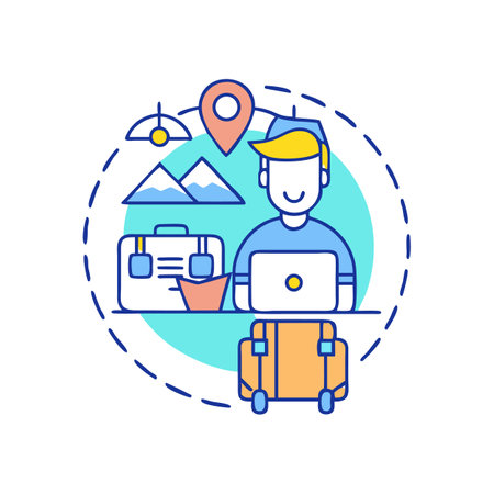 Remote worker planning travel with laptop and luggageのイラスト素材
