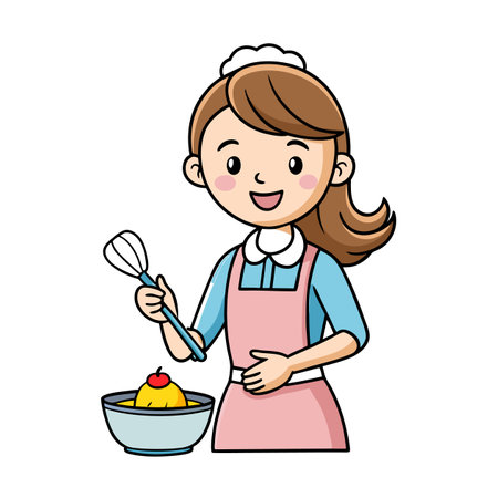 Cartoon baker mixing ingredients, wearing apron and chef hatのイラスト素材