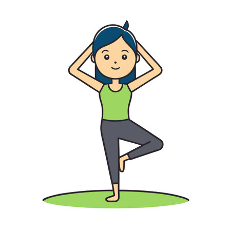Cartoon woman practicing yoga pose for health and wellnessのイラスト素材