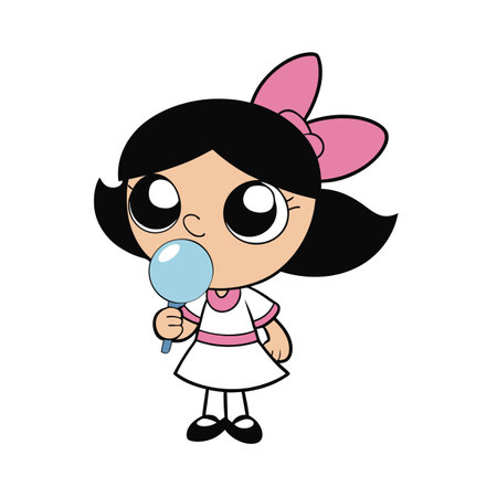 Cartoon girl holding lollipop full body portrait on whiteのイラスト素材