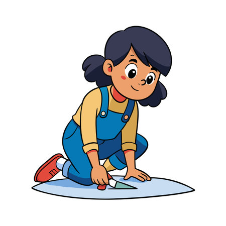 Cartoon girl crafts paper with utility knife illustrationのイラスト素材