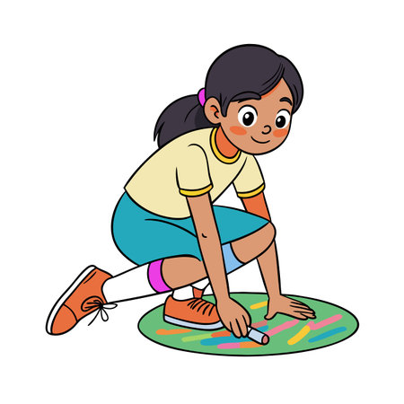Girl drawing with chalk on pavement illustration for childrenのイラスト素材