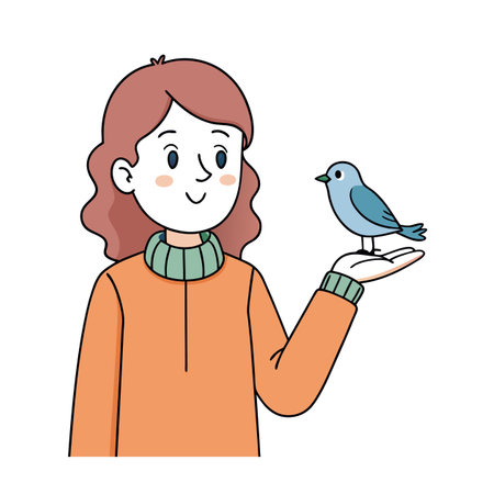 Girl holding a blue bird on her open palmのイラスト素材
