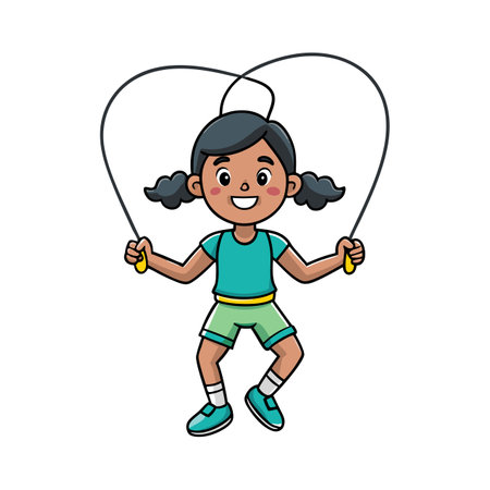 Cute cartoon girl skipping with a jump rope happilyのイラスト素材