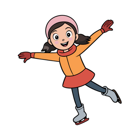 Cheerful young girl skating outdoors during winter activity seasonのイラスト素材